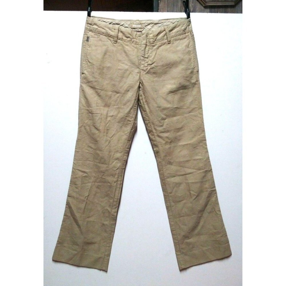 Diesel Pants Womens beige brocade 32x32 Pockets belted boot cotton rayon blend
